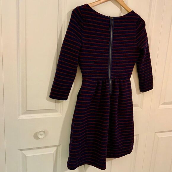 Anthropologie Maeve Navy Blue Striped Brenna Fit Flare Dress Sz 2 - Picture 10 of 13